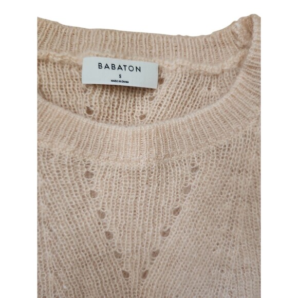 Babaton Mohair Blend Crewneck Sweater Womens S Pink Eyelet Soft Girl Coquette - Picture 5 of 9